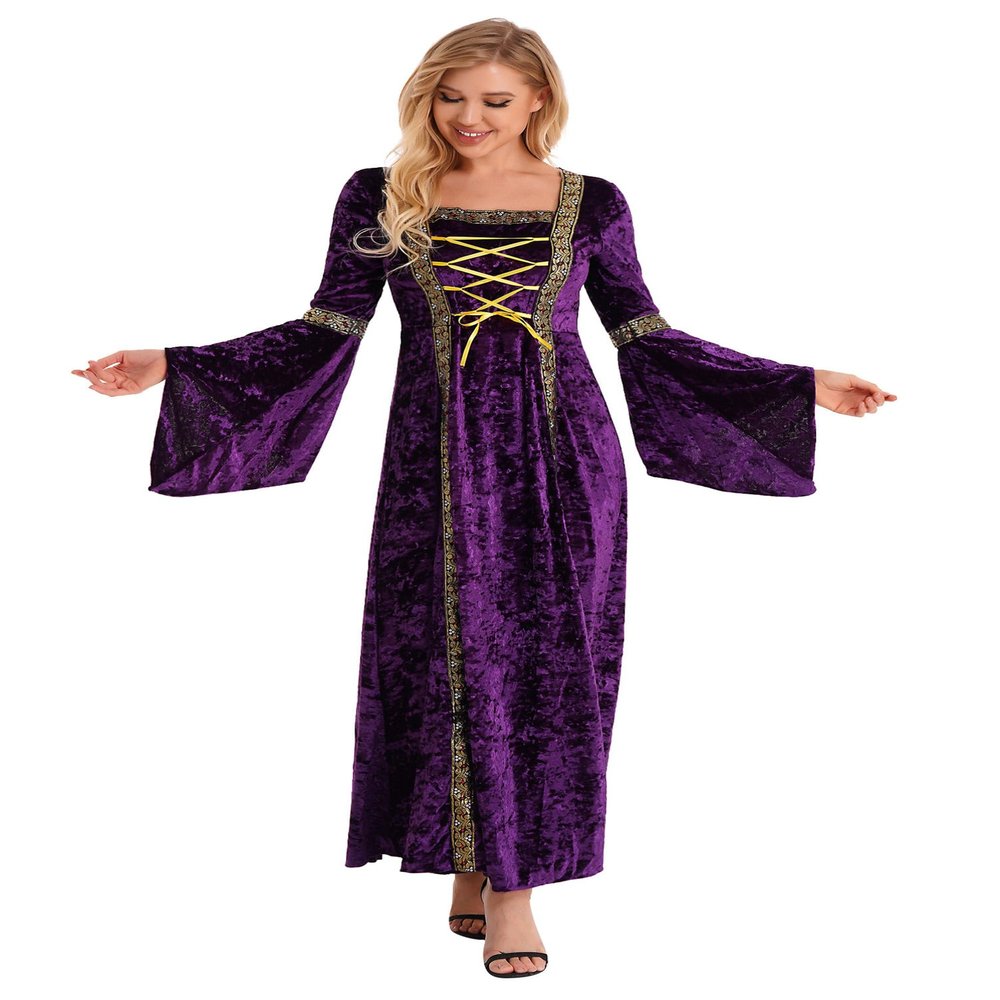 YOOJIA Women Medieval Renaissance Dress Christmas Velvet Victorian Gothic Gown Halloween Cosplay Costume Purple XX-Large