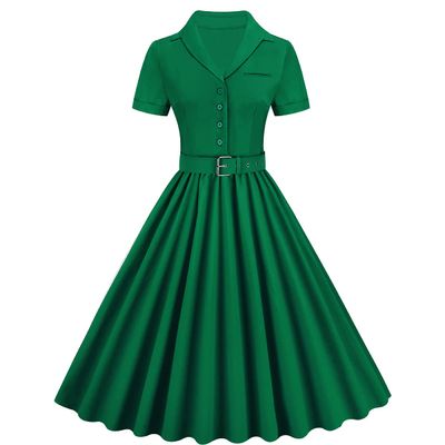 Vintage Dress For Women Audrey Hepburn Dress Cottage Core Dress Collared Dress 1940s Dresses For Women,Ms Frizzle Dress Tea Party Dress For Women1960s Dresses For Women Derby Dress C#Dark Green M