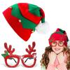 Dolkoic Christmas Elf Knitted Hat for Kids Xmas Baby Beanie Knit Hat and Christmas Glasses for Xmas Holiday Party for Children(1-6 Years) Green view 1