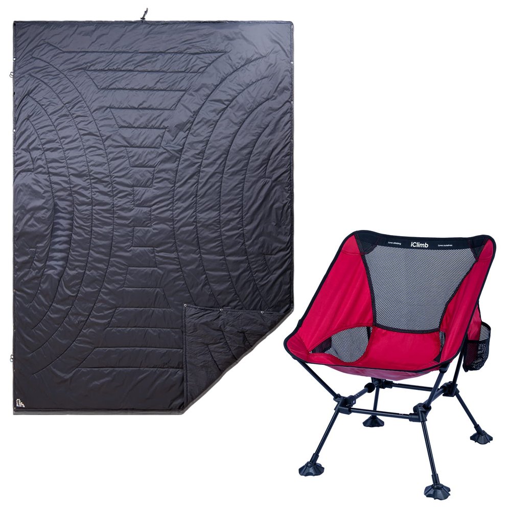 iClimb 1 3M Thinsulate Insulation Warm Blanket and 1 Anti-Sinking Large Feet Chair Bundle, Ultralight Compact for Solo Adult Outdoor Backpacking Hiking Camping Beach Concert