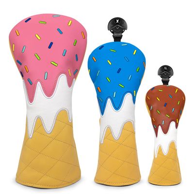 Golf Wood Head Covers Driver Cover 3 Wood Headcover Hybrid Head Covers Embroidery Ice Cream Design Golf Club Headcovers Leather Hand-Made Wood Head Cover