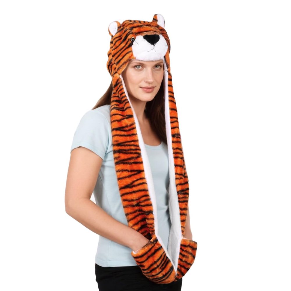 Women Winter Warm Hat Scarf Gloves Set 3-in-1 Plush Cartoon Animal Hooded Hat Earflap Beanie for Outdoor cold days