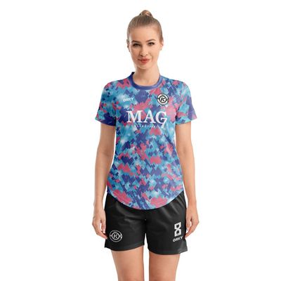 ORKY Women Customize Soccer Jersey, Quick Dry Sublimation Personalize Shirt Short Set, Custom Made Team Match Uniform Camo(Blue/Red 2XS)