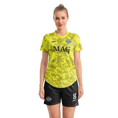 ORKY Women Customize Soccer Jersey, Quick Dry Sublimation Personalize Shirt Short Set, Custom Made Team Match Uniform Camo(Bright Yellow 2XS)
