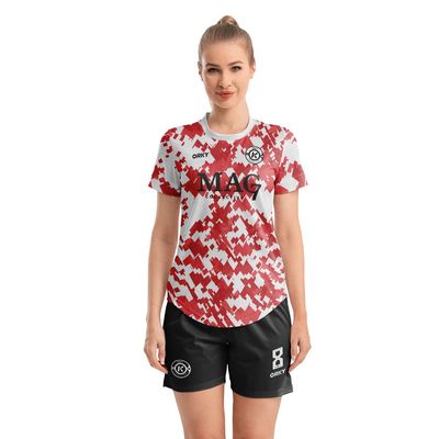 ORKY Women Customize Soccer Jersey, Quick Dry Sublimation Personalize Shirt Short Set, Custom Made Team Match Uniform Camo(White/Red 2XS)