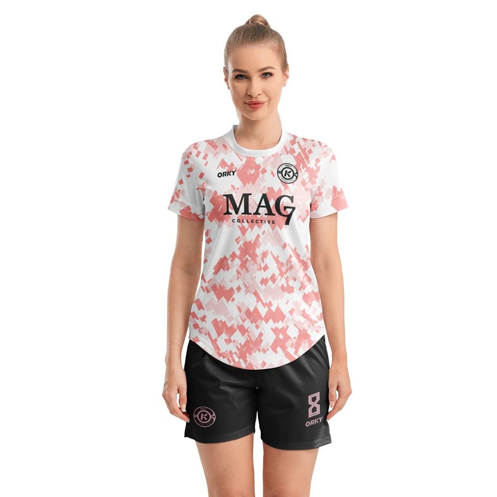 ORKY Women Customize Soccer Jersey, Quick Dry Sublimation Personalize Shirt Short Set, Custom Made Team Match Uniform Camo(Pink XS)