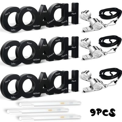 Amyhill 9 Pcs Coach Gifts Football Soccer Coaches Gifts Thank You Coach Wood Sign Whistle Stainless Steel Whistle with Rope White Marker Pen for Men Women Soccer Baseball Volleyball Sports Gift