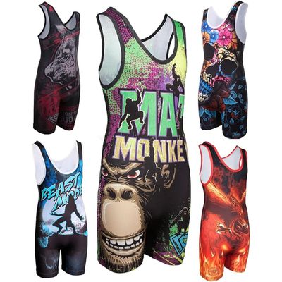 KO Sports Gear Unisex Wrestling Singlet for Adult Wrestlers - Wrestling Singlet for Men & Women - Bold Durable Uniform, Stretchy Breathable Material - Mat Monkey, Adult Large