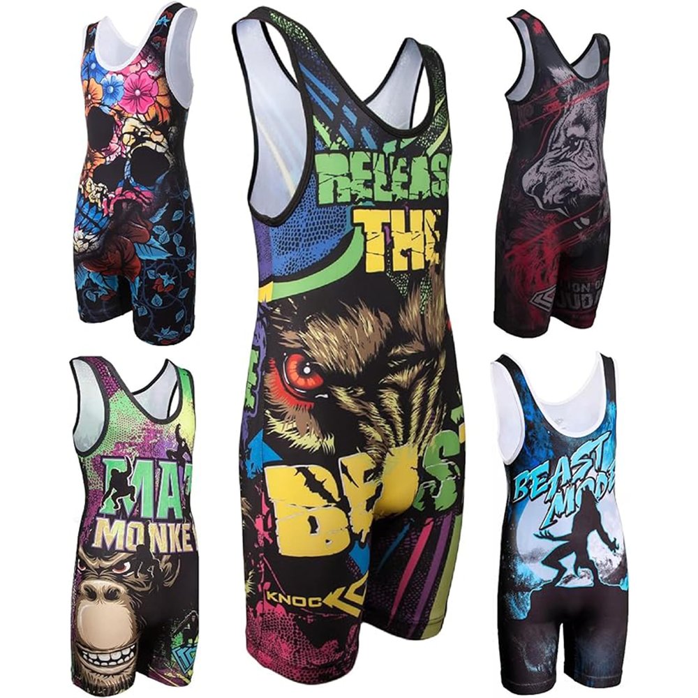 KO Sports Gear Unisex Wrestling Singlet for Adult Wrestlers - Wrestling Singlet for Men & Women - Bold Durable Uniform, Stretchy Breathable Material - Release the Beast, Adult X-Large