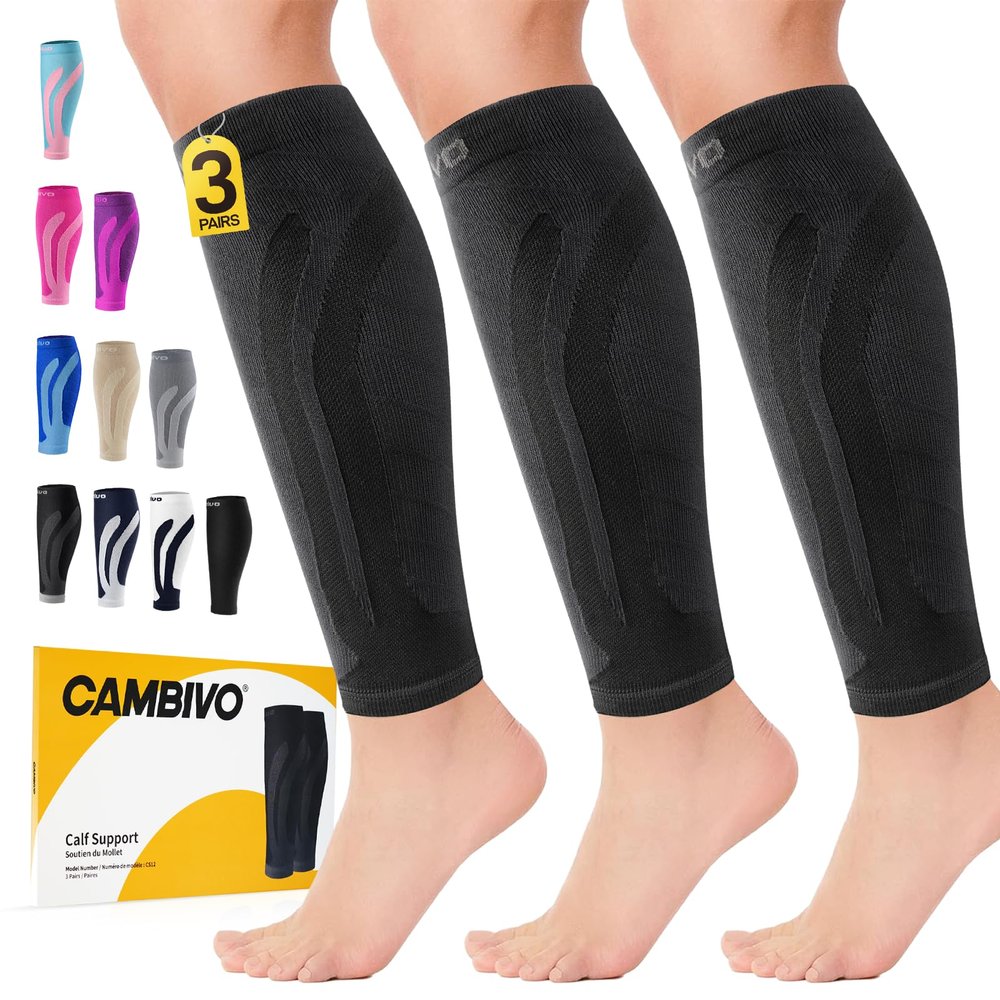CAMBIVO 3 Pairs Calf Compression Sleeves for Men & Women Footless Leg Support for Shin Splints, Pain Relief, Running Recovery