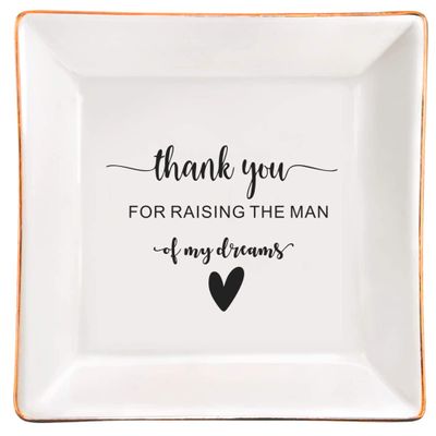 XJF Mother of The Groom Gifts from Bride, Thank You Gift for Mother of The Groom, Mother in Law Gifts from Daughter in Law, Ceramic Ring Dish - Thank you for Raising The Man of My Dreams