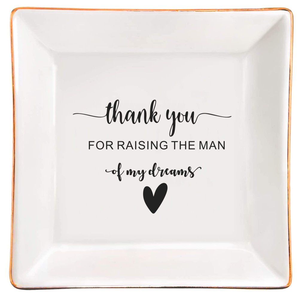 XJF Mother of The Groom Gifts from Bride, Thank You Gift for Mother of The Groom, Mother in Law Gifts from Daughter in Law, Ceramic Ring Dish - Thank you for Raising The Man of My Dreams