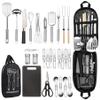 Camping Cooking Utensils Set, Stainless Steel Grill Tools, Camping BBQ Cookware Gear and Equipment for Travel Tenting RV Van Picnic Portable Kitchen Essentials Accessories (Black-28 PCS) view 1