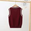 Agoky Unisex Kids Boys Girls V-Neck Knitted Sweater Vest Sleeveless Spring Vest Coat Students Uniform School Wear Waistcoat Burgundy 2-3 Years view 3