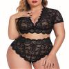 Avidlove Plus Size Lingerie Plus Scallop Trim Lingerie Set Deep V Allover Lace Bra Panties Set view 1