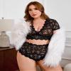 Avidlove Plus Size Lingerie Plus Scallop Trim Lingerie Set Deep V Allover Lace Bra Panties Set view 3