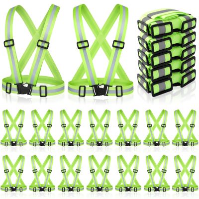 Hercicy 24 Pcs Reflective Running Vest Reflective Running Shirt with Safety Straps High Visibility Construction Vest for Night Cycling Hiking Jogging Dog Walking (Fluorescent Green)