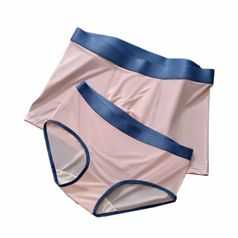 Fashion Hot Couple Underwear Ice Silk Panties Sexy Underpants Women Briefs Men Boxer Shorts (Color : Suit3, Size : Men 3XL+womem L)