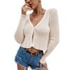 HOULENGS Women's Long Sleeve V Neck Cropped Cardigan Sweater Button Down Open Front Knitted Sweater Tops Apricot Medium view 1