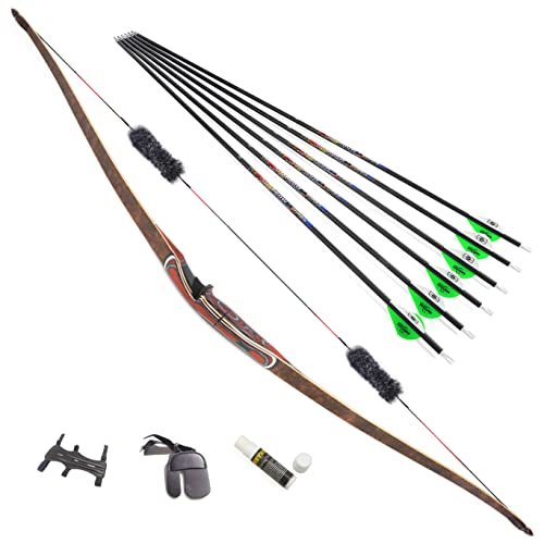 HNZMDY 58 Inch Takedown Longbow 20-55Lbs Triangle Traditional Longbow Wood Hunting Traditional Long Bows Right Hand for Target Shooting Practice (35 Lbs, Type 1 kit)