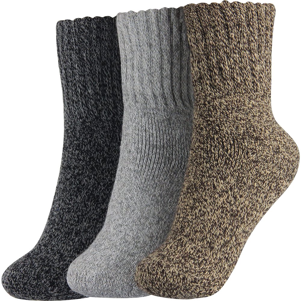 BenSorts Women's Winter Boots Socks 3 Pair Pack Thick Warm Cozy Crew Socks Mom Wife Gifts Black Brown Gray