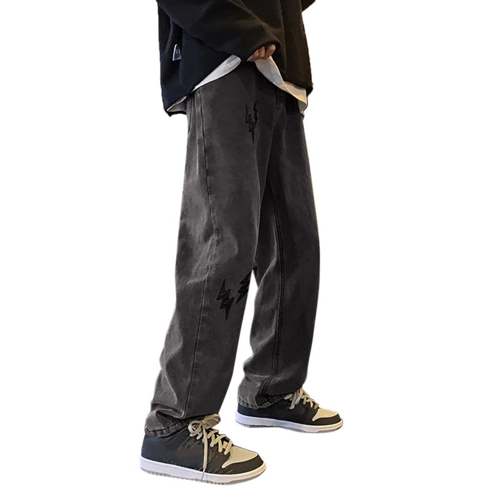 DIYAGO MEN Jeans for Fashion Hip Hop Design Straight Leg Deimn Pants Casual Trendy Ripped Jean Baggy Teen Hipster Original Streetwear Slim Fit Winter Summer Christmas Cowboy Trousers 999-black XL