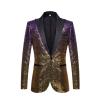 Maiyifu-GJ Men Shiny Sequins Suit Jacket Blazer One Button Luxury Party Tuxedo Weddings Dinner Prom Shiny Banquet Sport Coat (Purple,X-Large) view 1