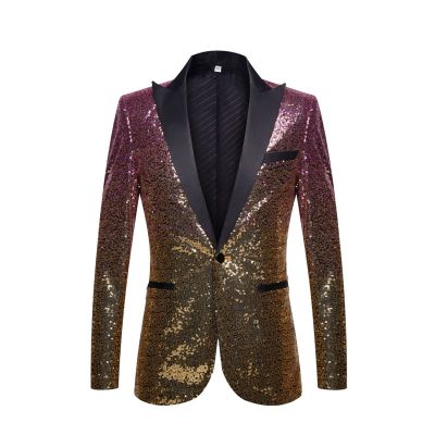 Men Shiny Sequins Suit Jacket Blazer One Button Luxury Party Tuxedo Weddings Dinner Prom Shiny Banquet Sport Coat (Pink,XX-Large)