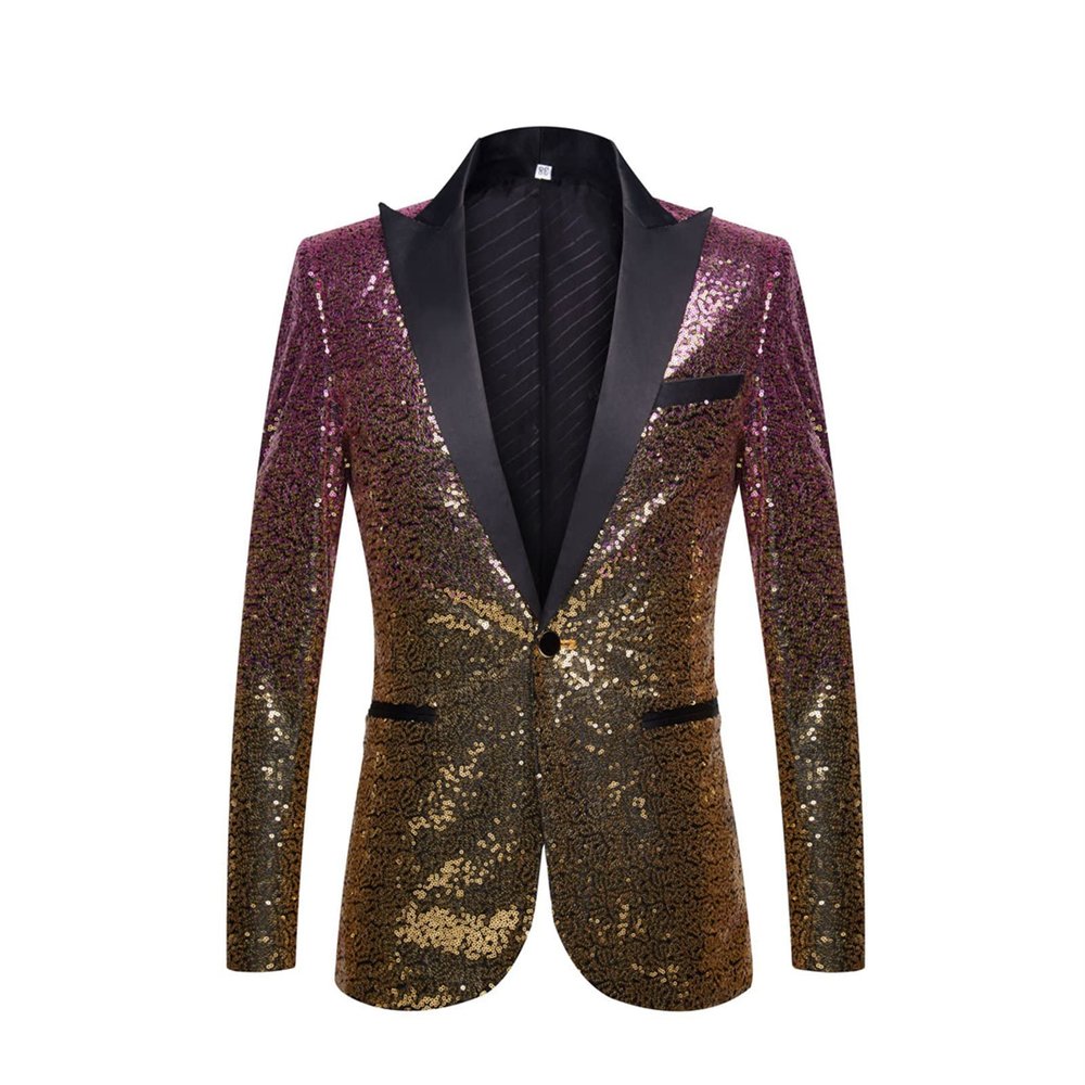 Men Shiny Sequins Suit Jacket Blazer One Button Luxury Party Tuxedo Weddings Dinner Prom Shiny Banquet Sport Coat (Pink,XX-Large)