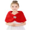 BXT Flower Girl Shawl Wrap, Kids Soft Red Faux Fur Princess Shoulder Cape for Wedding view 1