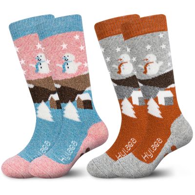 Hylaea Merino Wool Ski Socks Kids, Knee-high Warm Thermal Snowboard Skating Socks for Toddler Boys and Girls Pink Grey Small