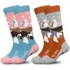 Hylaea Merino Wool Ski Socks Kids, Knee-high Warm Thermal Snowboard Skating Socks for Toddler Boys and Girls Pink Grey Small view 1