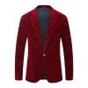 Maiyifu-GJ Men One Button Floral Velvet Blazer Luxury Printed Slim Fit Stylish Dress Suit Paisley Wedding Prom Dinner Jacket (Red,Small) view 1