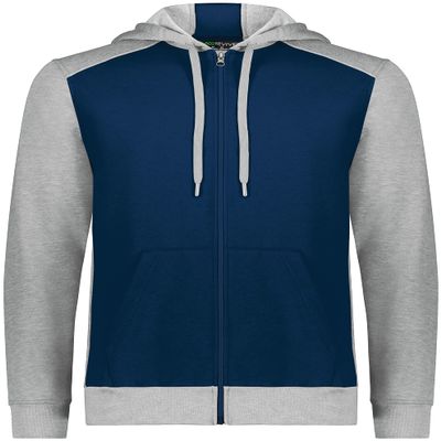 Augusta Sportswear Youth Three-Season Fleece Full Zip Hoodie Navy/Grey Heather S