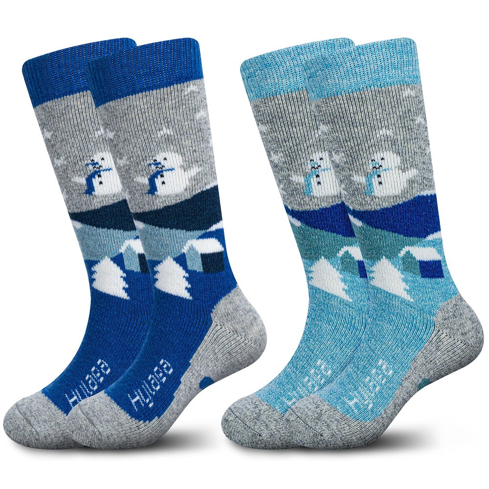 Hylaea Merino Wool Ski Socks Kids, Knee-high Warm Thermal Snowboard Skating Socks for Toddler Boys and Girls Grey Blue X-Small