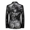 Mens Notched Lapel Dress Floral Suit Luxury Printed Slim Fit Stylish Blazer Casual Single Breasted Wedding Jacket (Black,3X-Large) view 2