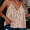 miduo Women's Tank Tops Summer Spring Fashion Sequin V Neck Racerback Tanks Tops Cami Shirts Sleeveless Tops Blouses Going Out Gold XL view 2