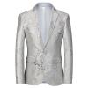 Maiyifu-GJ Mens Notched Lapel Dress Floral Suit Luxury Printed Slim Fit Stylish Blazer Casual Single Breasted Wedding Jacket (White,3X-Large) view 1