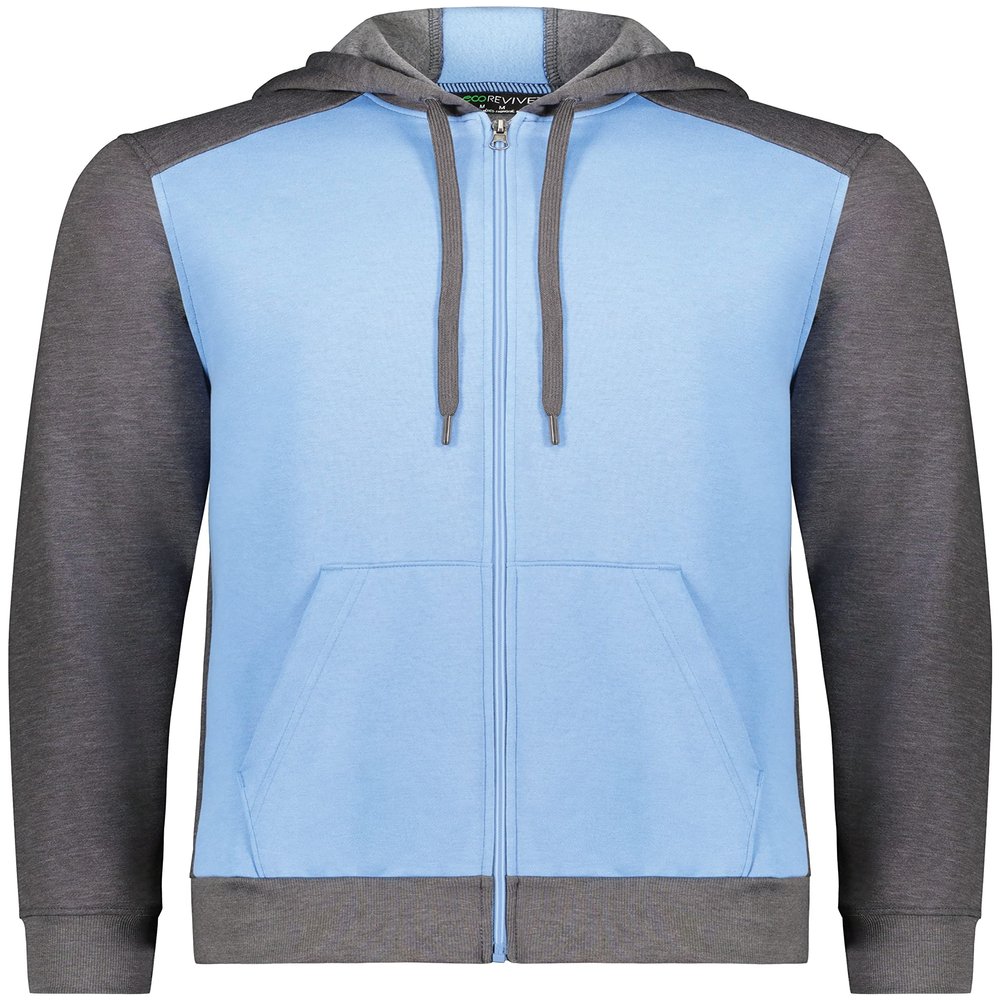 Augusta Sportswear Youth Three-Season Fleece Full Zip Hoodie Columbia Blue/Carbon Heather M