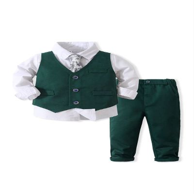Abolai Baby Boys' 4 Piece Gentleman Set with Shirt,Tie,Vest and Pant Green 90
