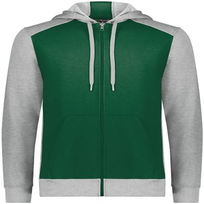 Augusta Sportswear Youth Three-Season Fleece Full Zip Hoodie Dark Green/Grey Heather XL