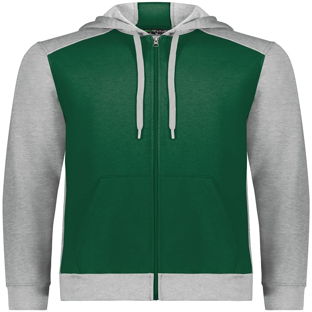 Augusta Sportswear Youth Three-Season Fleece Full Zip Hoodie Dark Green/Grey Heather XL