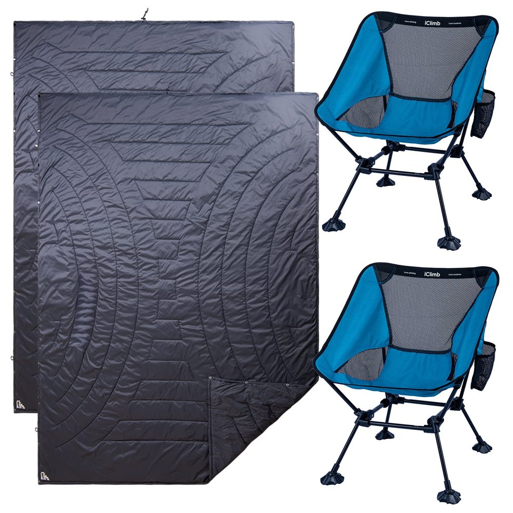 iClimb 2 Anti-Sinking Large Feet Chair and 2 3M Thinsulate Insulation Warm Blanket Bundle, Ultralight Compact for Two Adults Outdoor Backpacking Hiking Camping Beach Concert