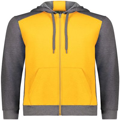 Augusta Sportswear Youth Three-Season Fleece Full Zip Hoodie Gold/Carbon Heather S