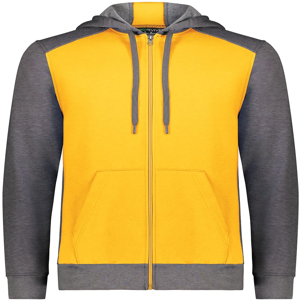 Augusta Sportswear Youth Three-Season Fleece Full Zip Hoodie Gold/Carbon Heather S