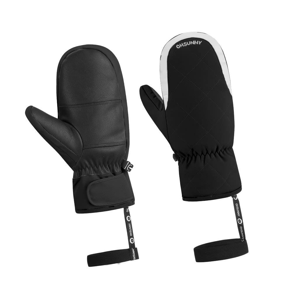 OHRAIN Ski Mittens for Men & Women Winter Snow Mitts Warm Waterproof Gloves Designed for Cold Weather Snowmobile Skiing Snowboarding & Mountaineering Black