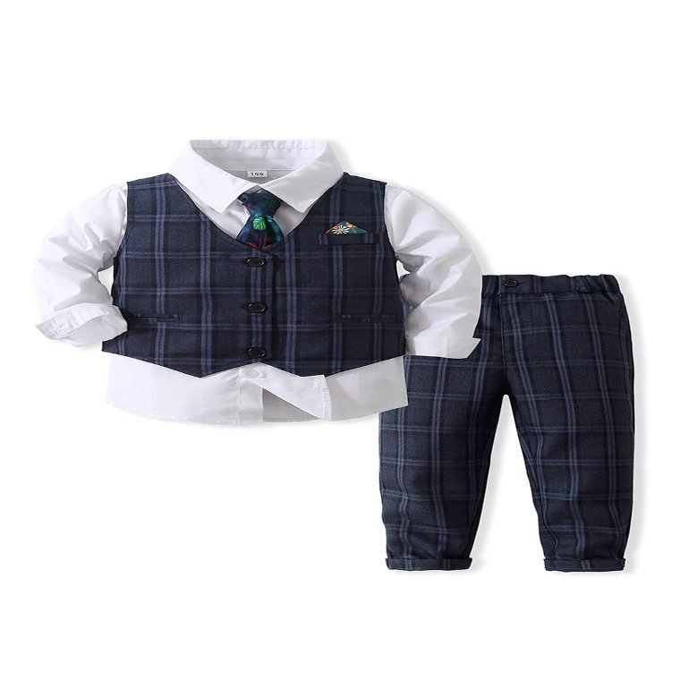 Abolai Baby Boys' 4 Piece Gentleman Set with Shirt,Tie,Vest and Pant White 120