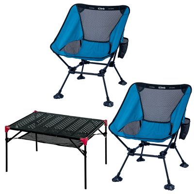 iClimb 2 Anti-Sinking Large Feet Chair and 1 Extendable Table Bundle, Ultralight Compact for Two Adults Outdoor Backpacking Camping Hiking Beach Concert