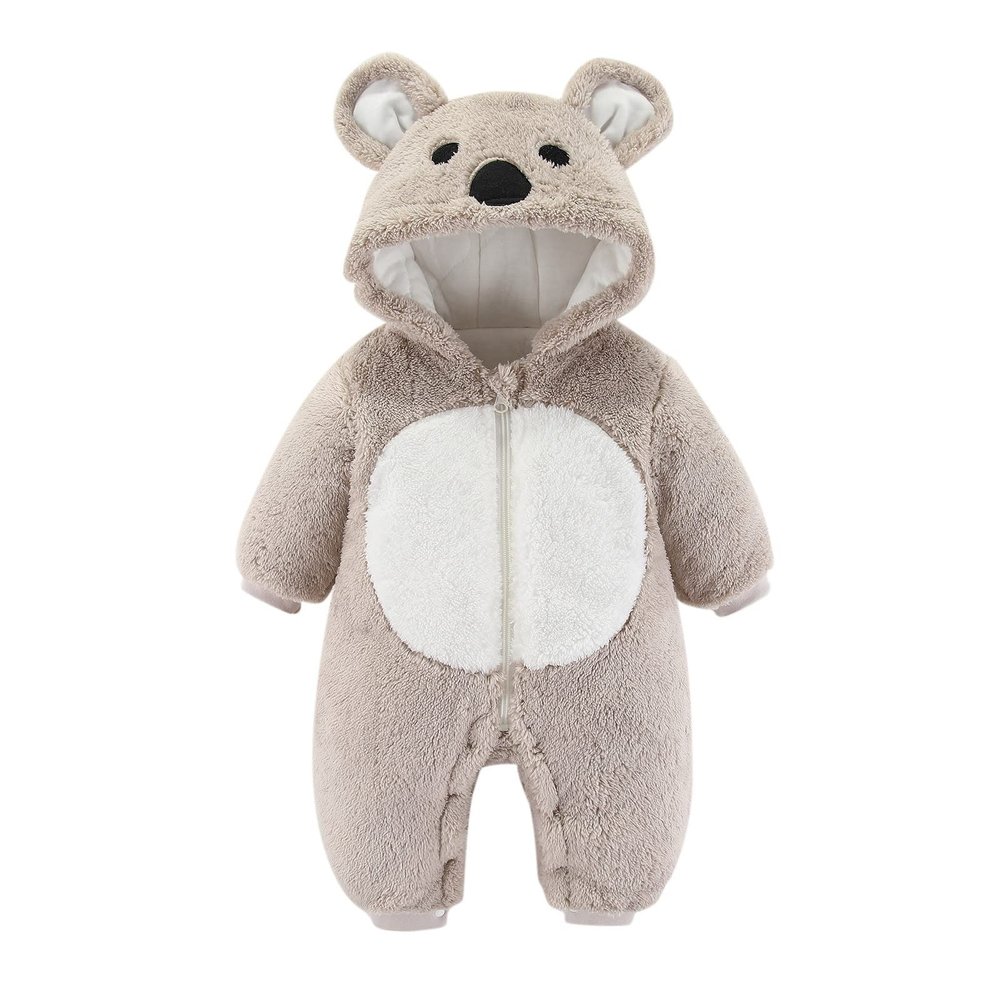 Girls Warm Jacket Infant Boys Girls Long Sleeve Winter Bear Ears Hooded Cartoon Romper Newborn Fleece (Grey, 6-9 Months)