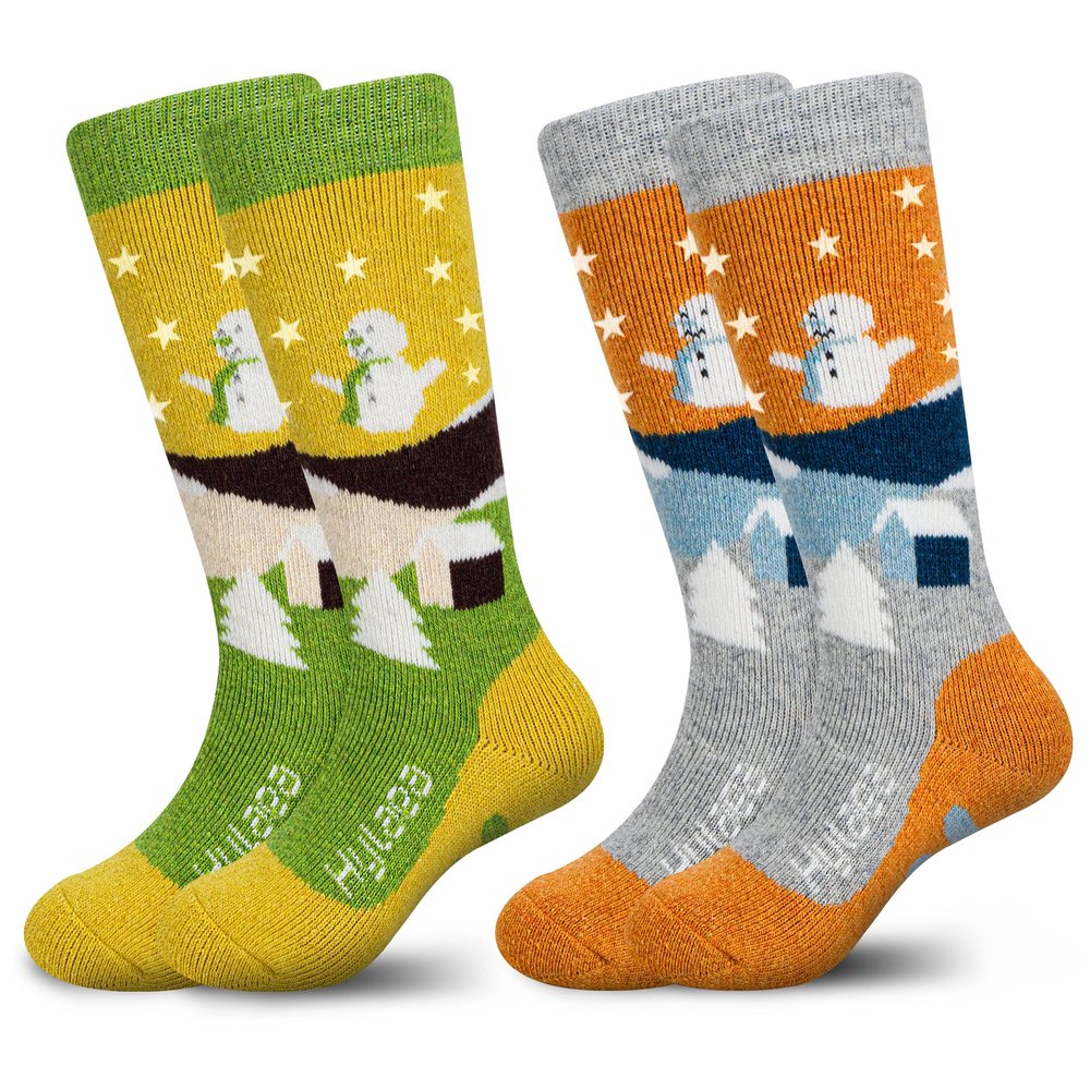 Hylaea Merino Wool Ski Socks Kids, Knee-high Warm Thermal Snowboard Skating Socks for Toddler Boys and Girls Orange Yellow Small